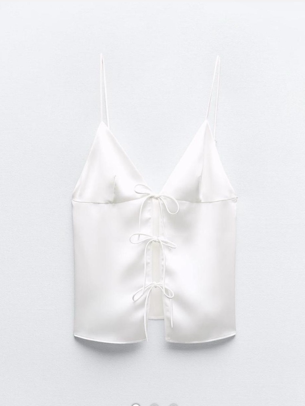 Zara White Satin Tie-Front Cami Tank Top